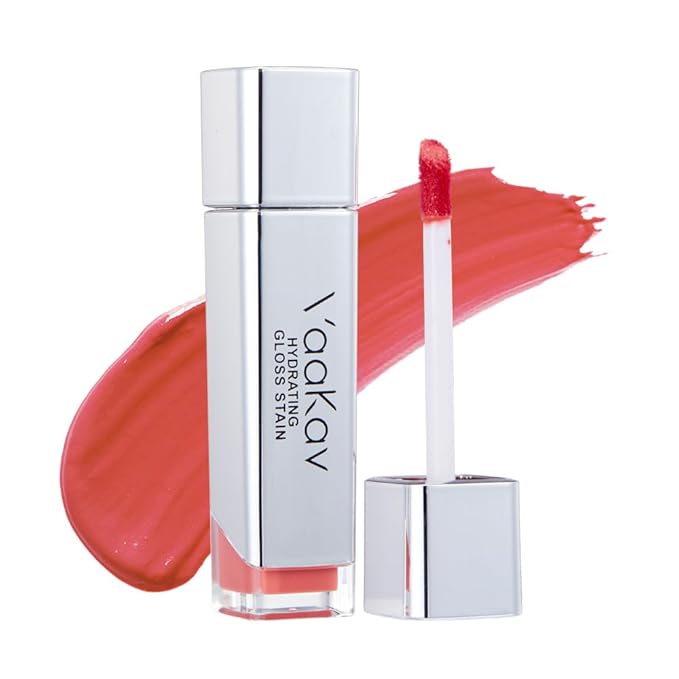 Glossy Lip Stain – Hydrating Tinted Lip Oil Stain with High-Shine Gloss Finish, Non-Sticky Moisturizing Lip Tint, Long-Lasting Stain for Soft & Plump Lips(02 PEACH BANG)