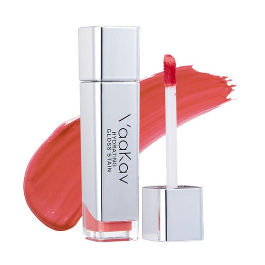 Glossy Lip Stain – Hydrating Tinted Lip Oil Stain with High-Shine Gloss Finish, Non-Sticky Moisturizing Lip Tint, Long-Lasting Stain for Soft & Plump Lips(02 PEACH BANG)