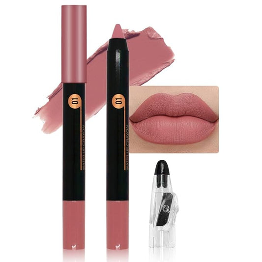 Spanish Pink Matte Lip Liner Crayon with Sharpener - Waterproof Smudgeproof Long-Wear Lip Pencil, Creamy Pigmented Lip Crayon for Women, 12HR Stay Silky Velvet Lip Liner 01#