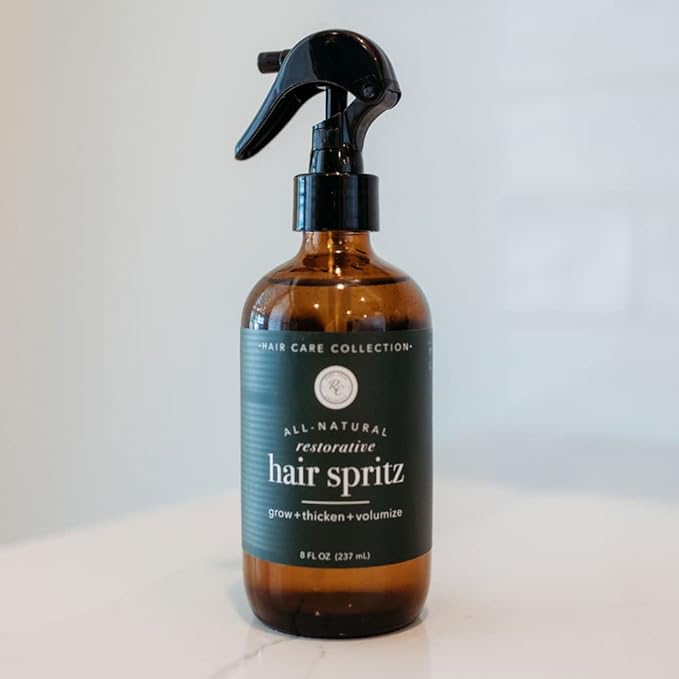 Rowe Casa Organics Natural Restorative Hair Spritz with Witch Hazel & Therapeutic Essential Oils, Hand-Crafted Hair Volumizer, Thickener, & Growth Booster, 8 Fl. Oz.
