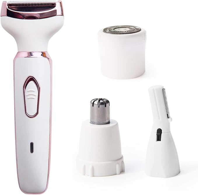 ANFOOS Electric Razor for Women,Hair Trimmer for Face Nose Eyebrow Beard Mustache Arm Leg Armpit Bikini,Painless Rechargeable Portable 4 in 1 Womens Body Shavers Set