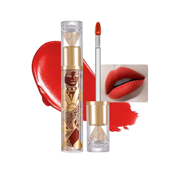 Soft Matte Liquid Lipstick in Warm Coral Red, High Pigment Full Coverage Matte Lip Color, Waterproof Smudge-Proof Non-Transfer Lightweight Liquid Lipstick for Long-Wearing Everyday Makeup 79A
