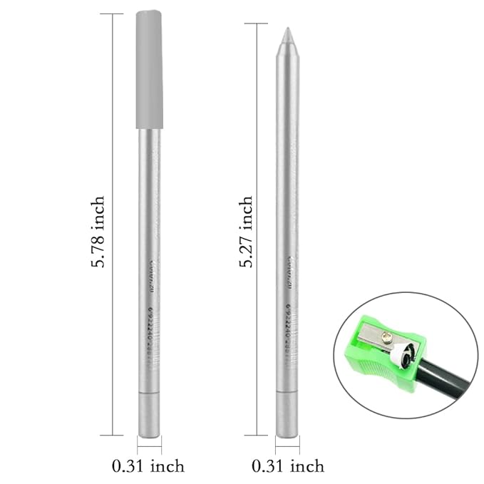 evpct Silver Gray Glitter Eyeliner Pencil for Eyes, Silver Grey Metallic Shimmer Eye Liner Pencil Makeup Waterproof Smudge Proof, Colored Gel Waterline Eyeliner, Face Eye Paint Stick Halloween Makeup