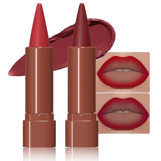 2Pcs Gradient Matte Lipstick Crayon Lip Liner pencil, Flawless Contour Gradual Ombre Effect lip Pencil, for Women Long Lasting Waterproof Smudge Proof Lipstick Pencil 06#+07#