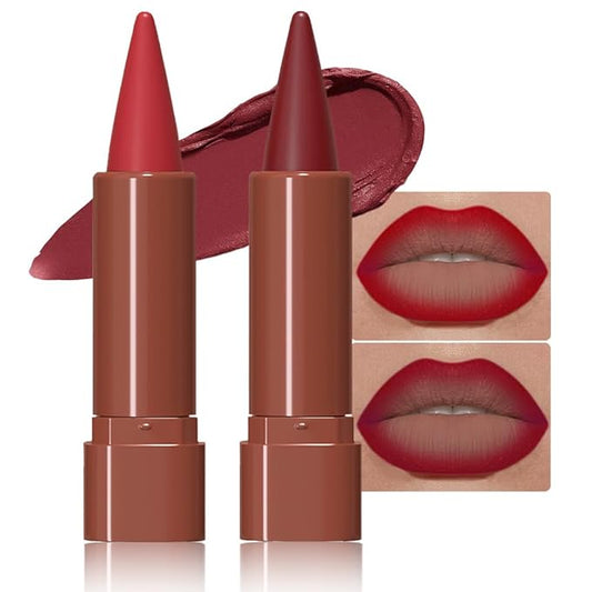 2Pcs Gradient Matte Lipstick Crayon Lip Liner pencil, Flawless Contour Gradual Ombre Effect lip Pencil, for Women Long Lasting Waterproof Smudge Proof Lipstick Pencil 06#+07#