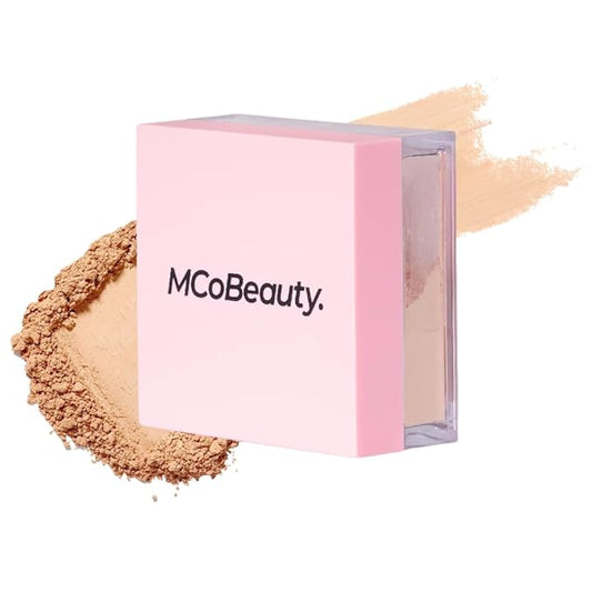 MCoBeauty - Loose Powder Cool & Set - Natural Medium Shade - Finely Milled Water-Based Setting Powder with Hyaluronic Acid, Glycerin & Vitamin E - Vegan, Cruelty Free Cosmetics - Face Makeup