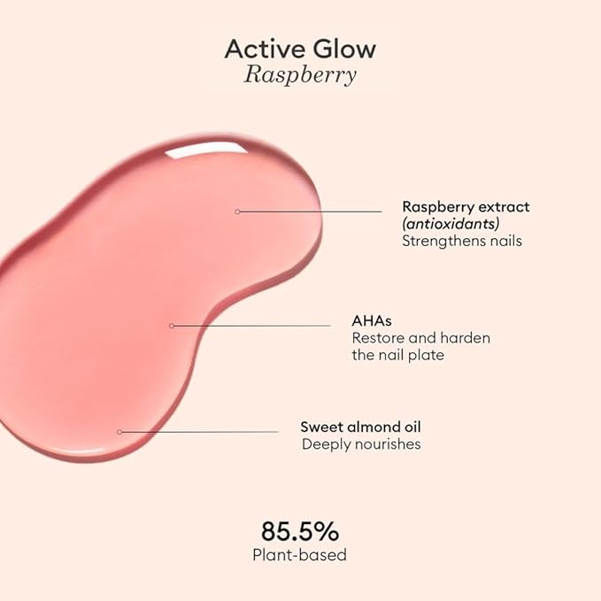 Manucurist Active Glow Raspberry Nail Polish & Care - Ultra-Glowy 2 in 1 Nail Concealer & Care - Plant-Based Ingredients: Sweet Almond Oil, Raspberry - Valentines Day Gifts for Women - Gifts for Her