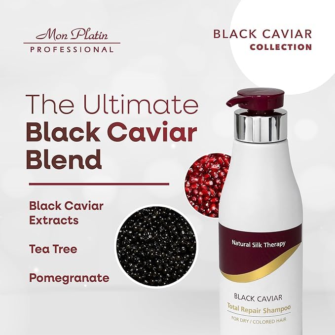 Mon Platin Black Caviar & Silk Protein Hair Mask, Total Repair Shampoo & Serum Bundle – Deep Conditioning, Color-Safe Care for Dry, Damaged Hair with Intense Moisture & Shine Protection