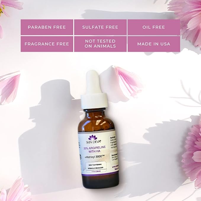 SKIN DEVA 20% Argireline Serum with Matrixyl 3000 Pure Hyaluronic Acid Serum For Face Deep Wrinkle Reducer Anti Aging Tones Skin and Stimulates Collagen Peptides Serum For Face