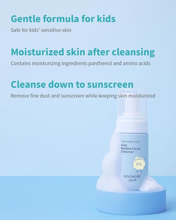 GOONGBE Kids' Bubble Facial Cleanser - Korean Kids Low pH Bubble Foam Face Wash - Gentle Cleansing & Hydrating with Panthenol and Amino Acids - Allergen Free Scent, 3.38 fl.oz.