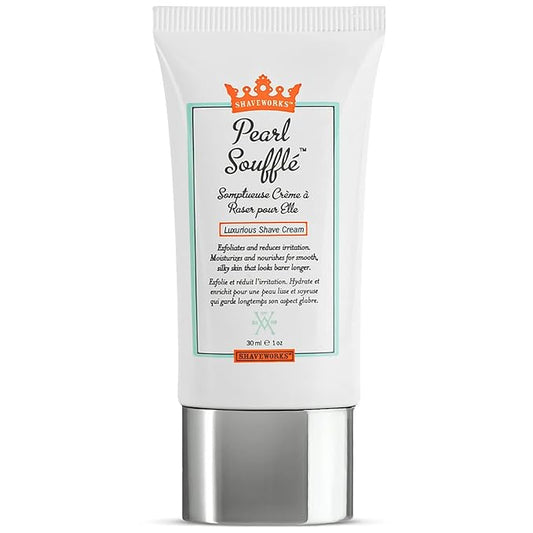 Shaveworks Pearl Soufflé Shaving Cream for Women – Soothing, Hydrating Shave Lotion for Legs, Underarms, Bikini Area – Reduces Irritation, Slows Future Hair Growth 1 Oz.