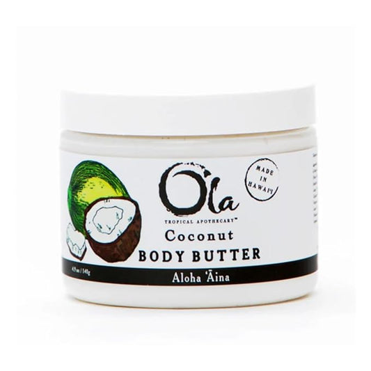 OLA Coconut Body Butter – Moisturizing with Pure Coconut Oil and Hawaiian Plant Extracts - Ideal for Dry Skin - 2.1oz
