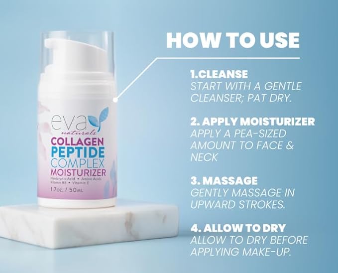 Eva Naturals Collagen Peptide Complex Moisturizer – Face Cream with Multi-Peptides, Hyaluronic Acid, Amino Acids, Vitamin B5 and E – Rich Night Lotion for Youthful Glow and Fine Line Care – 1.7 Fl Oz