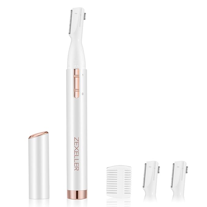 ZEXELLER Upgraded Eyebrow Trimmer, Precision Facial Hair Trimmer with Comb, Battery Operated Painless Electric Eyebrow Razor Facial Hair Remover Face Chin Neck, Upper-Lip, Peach-Fuzz