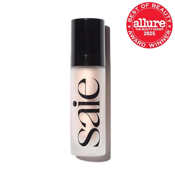 Saie Glowy Super Gel - Hydrating Makeup Primer and Illuminating Glow Serum Enriched with Vitamin C and Squalane Oil - All-Over Liquid Highlighter Makeup for Instant Glass Skin - Starglow (1 oz)