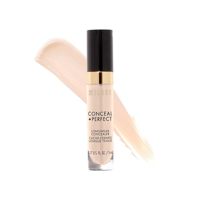 Milani Conceal + Perfect Longwear Concealer Full Coverage Infused with Hyaluronic Acid & Vitamin E, Cover Dark Circles, Blemishes & Skin Imperfections for Long-Lasting Wear - Pure Ivory