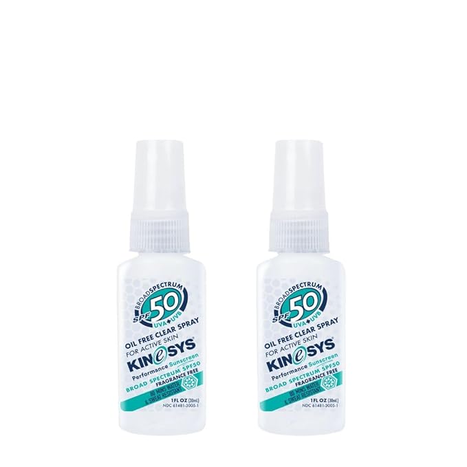 KINeSYS Fragrance Free Clear Spray Sunscreen For Sensitive Skin, SPF 50, Hypoallergenic, Broad Spectrum UVA-UVB Protection For Face & Body; PABA And Oxybenzone FREE, 170+ Sprays, 1 Fl. Oz (Pack Of 2)