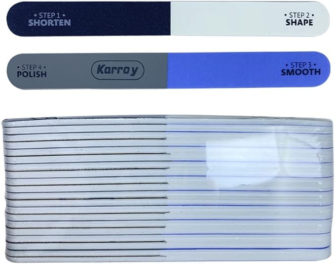 Karroy Nail File and Buffer for Natural Nails Dual Sided 4 Steps Shorten-Shape-Smooth-Polishing Nail Tools 20pcs