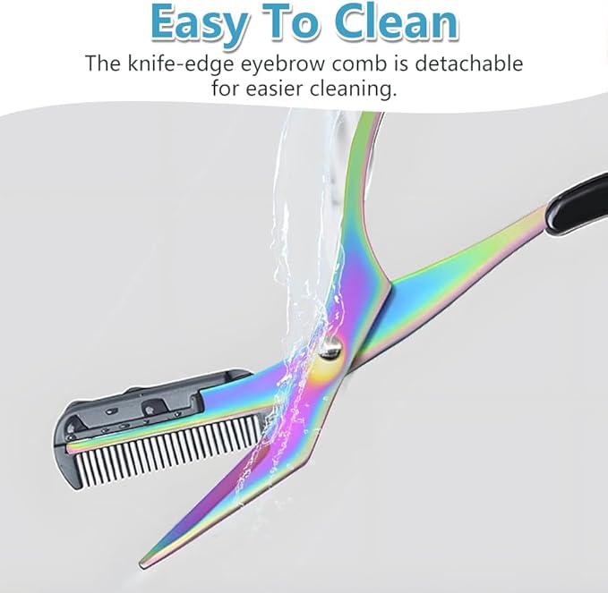 2 in 1 Eyebrow Scissors with Comb, Precision Stainless Steel Eyebrow Trimmer Cutter, Non-Slip Grooming Scissors for Men & Women, Portable Facial Hair Removal Makeup Tool (Pink, 1Pcs)