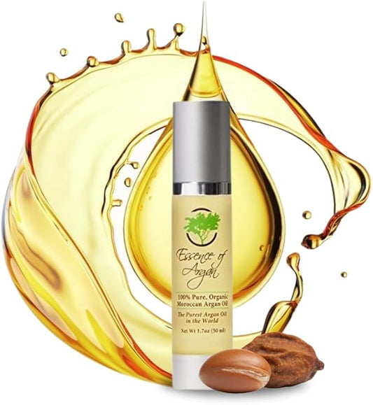 Essence Of Argan Moroccan Argan Oil for Hair, Skin & Nails - Natural Eco-Certified Cold Pressed Oil for Skin Moisturization - Non-Greasy Formula for Hair and Nail Growth - 1.7 Oz /50ml