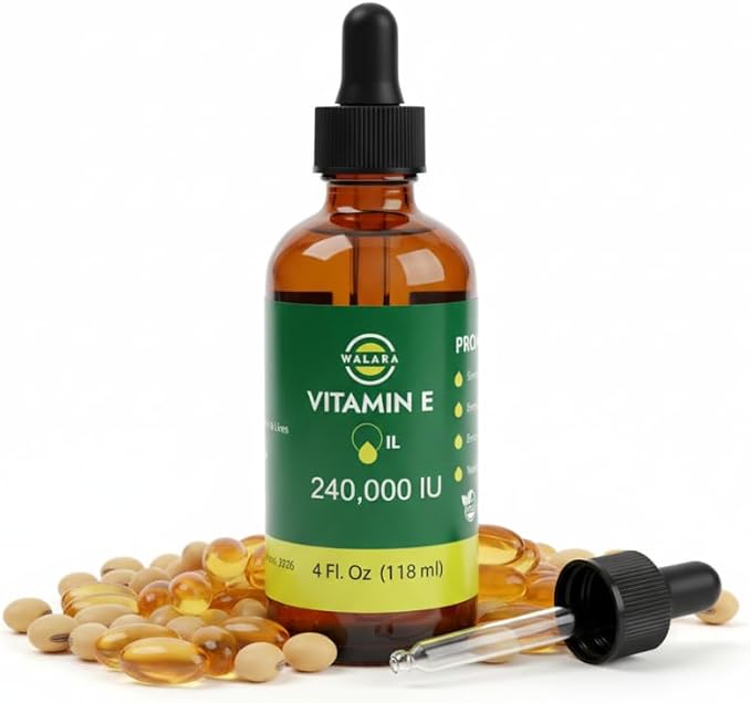 WALARA Vitamin E Oil 100% Pure 240,000 IU (4oz) | Natural, Non-GMO, for Skin, Hair, Premium Vitamin E Oil is 100% Pure & Natural
