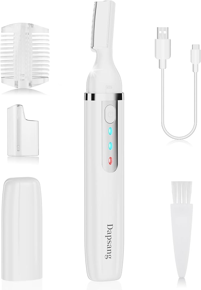 Dapsang Eyebrow Trimmer, Electric Eyebrow Razor for Women Men, Rechargeable Painless LED Light Facial Hair Shaver Remover with Rinseable Blade for Face Lips Neck Leg