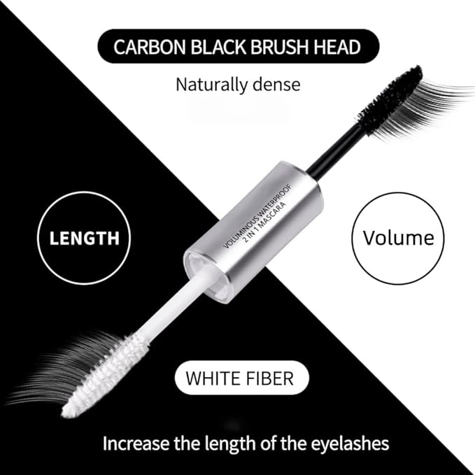 Black and White Waterproof Mascara, 1 Mascara with 2 Colors, Long Lasting, No Smudge,Volume and Length