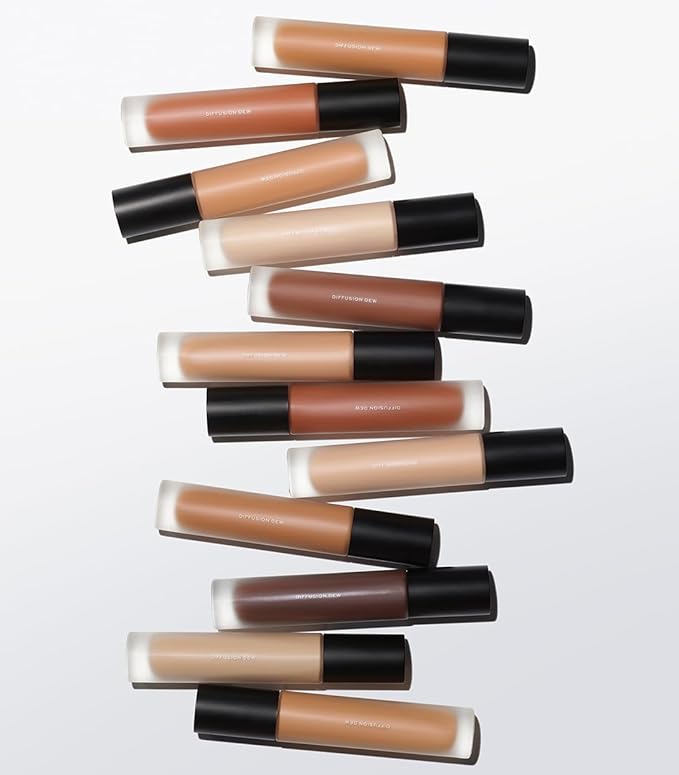 MAKE Beauty Diffusion Dew Skin Tint. Sheer to Medium Coverage Radiant Finish. Blurring, Smoothing, and Brightening for Glowing Complexion. Enhanced with Niacinamide and Adenosine. Neutral 02