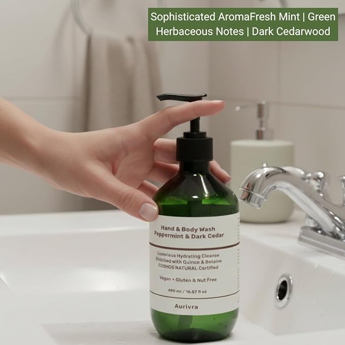 Hand & Body Wash – Peppermint & Dark Cedar | Hydrating, Vegan, Gentle Cleanser | Ecocert COSMOS Natural Certified | For All Skin Types, Spa-Grade Formula | 98% Natural Origin (3)