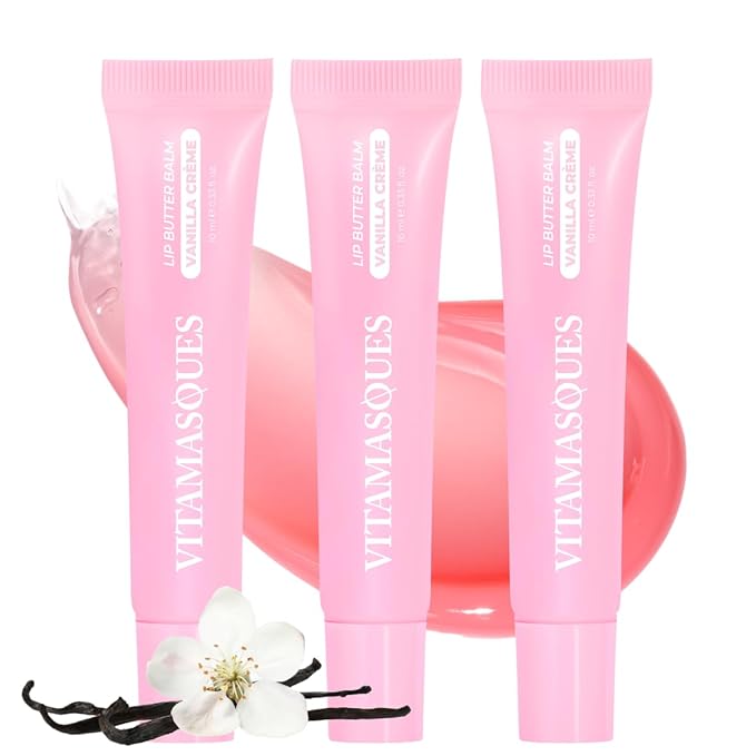 Vitamasques Lip Butter Balm Vanilla Creme Pack of 3, Korean Lip Balm - Peptide Lip Treatment - Lip Balm Hydrating - Light Tinted Lip balm - Made in Korea - 0.33 fl.oz