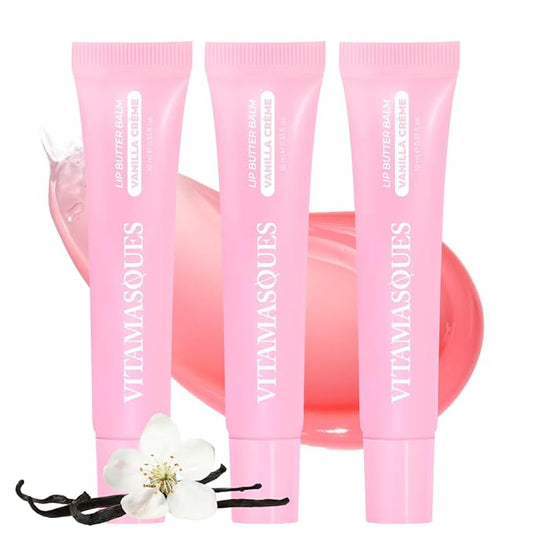Vitamasques Lip Butter Balm Vanilla Creme Pack of 3, Korean Lip Balm - Peptide Lip Treatment - Lip Balm Hydrating - Light Tinted Lip balm - Made in Korea - 0.33 fl.oz