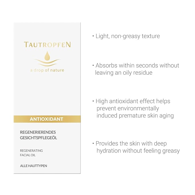 Tautropfen natural cosmetics regenerating facial care oil (35 ml), light texture, quickly absorbed, with coenzyme Q10 & amaranth oil, anti-aging facial oil for all skin types