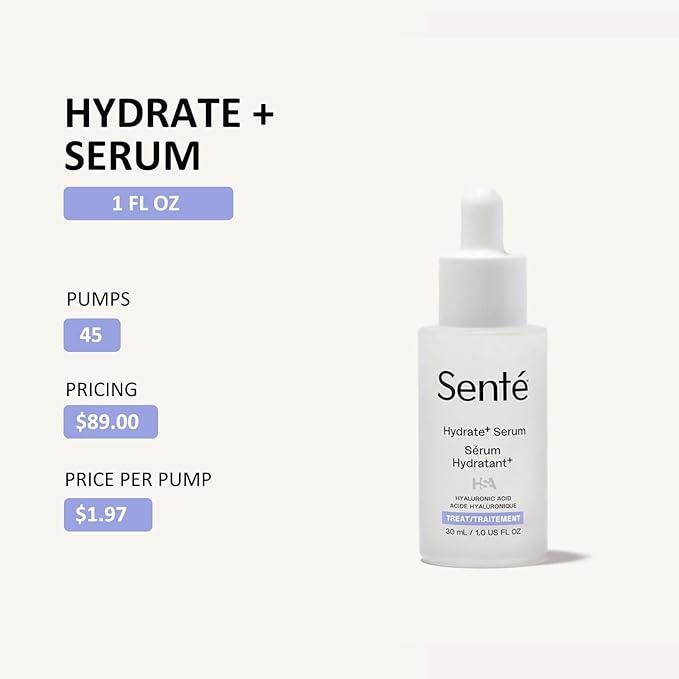 Senté Hydrate+ Serum | Hyaluronic Acid with HSA for Glass Skin | Deep Hydration & Barrier Support | Fast-Absorbing | Calms & Soothes | Paraben, Cruelty, Fragrance Free | 1.0 oz