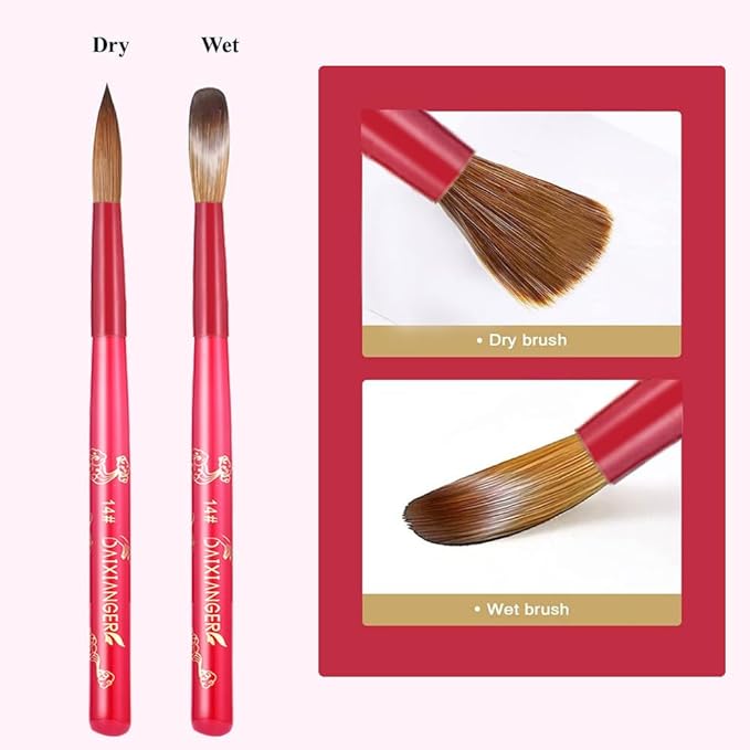 DAIXIANGER 2Pcs New Year Acrylic Nail Art Brush Set -Size 10/14, Red Handle Nail Brushes for Acrylic Application Powder & Nail Extension, 3D Nail Carving Tools for DIY Home Salon Manicure