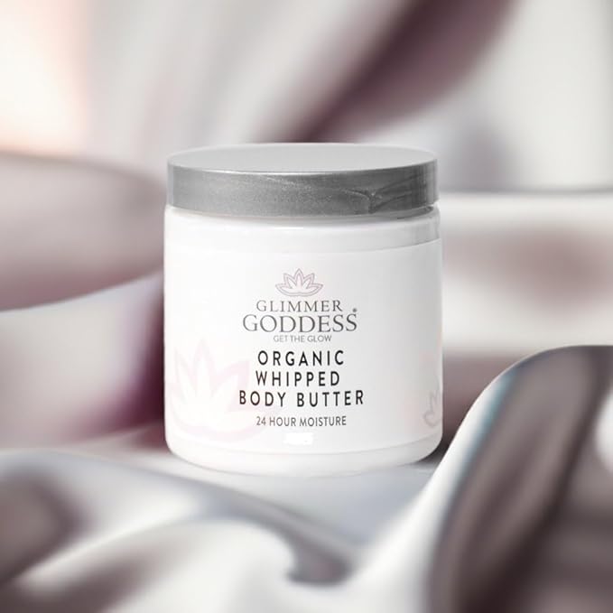 Glimmer Goddess Organic Whipped Body Butter for Women - Moisturizer Cream with Shea & Cocoa Butter, Almonds & Coconut Oil - Mango Vanilla, 8oz