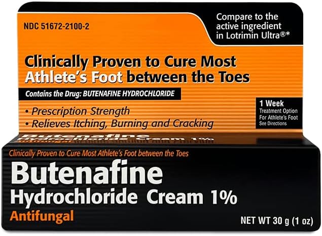 Butenafine Hydrochloride AntiFungal Cream 1%, to Cure Most Athlete's Foot Between The Toes