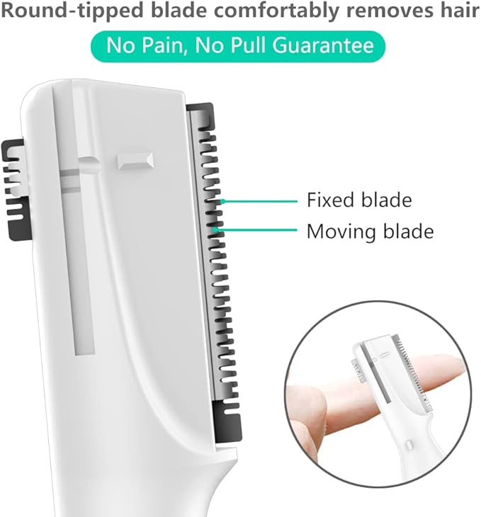 Funstant Eyebrow Trimmer for Women, Precision Facial Hair Trimmer for Chin, Lips, Neck, Upper Lip & Cheeks, Battery Operated Dual-Blade Groomer with Comb Attachment, Painless Portable Electric Shaper
