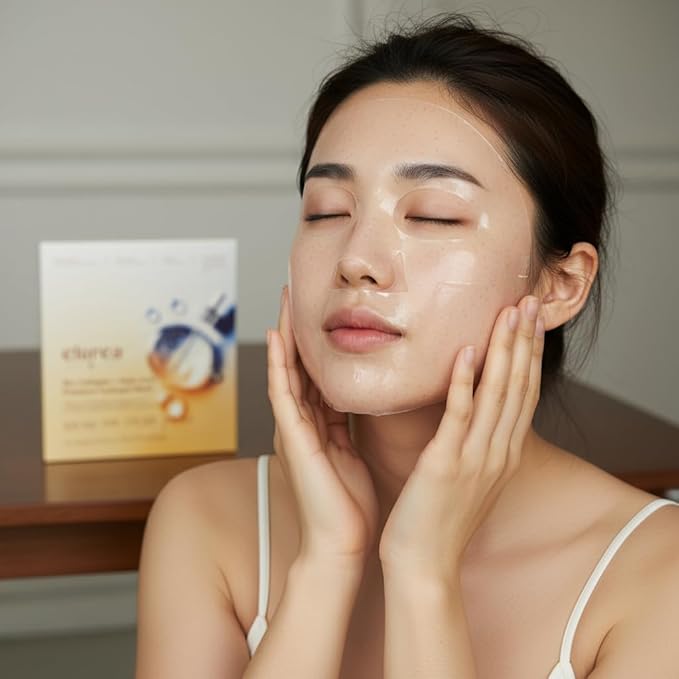 elurea Bio Collagen Mask + Kojic Acid Premium Hydrogel Face Mask (4 masks), Korean Mask for Luxury Beauty, Collagen Mask for Self Care, Korean Skincare, Hydrating Face Mask, Stocking Stuffers