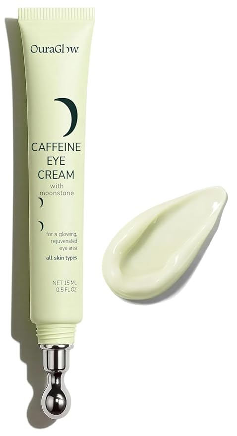 Caffeine Eye Cream for Dark Circles and Puffiness – Moonstone Under Eye Cream with Cooling Tip, Retinol, Hyaluronic Acid & Peptides – for Wrinkles, Bags, Fine Lines – Fragrance-Free