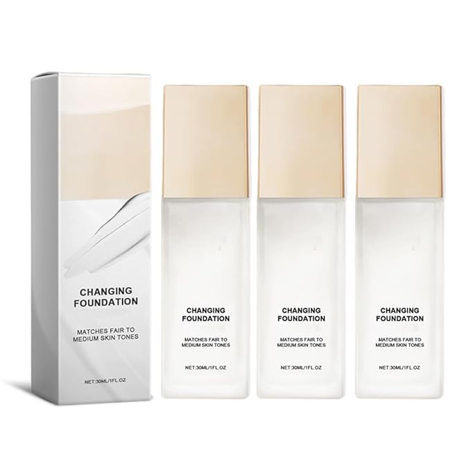 Color Changing Foundation for Mature Skin, Hydrating and Lightweight Liquid Foundations, Tone Suitable for All Skin Types (3pcs)