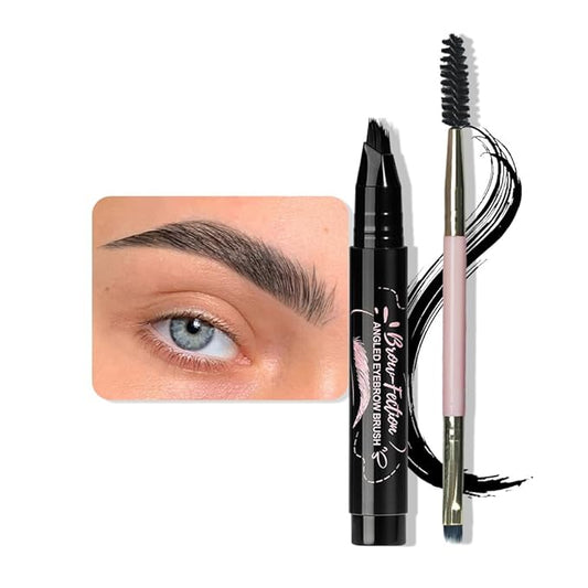 Black Liquid Eyebrow Filler Pen for Women, Long-Lasting Waterproof Eye Brow Pen for Hairlike Strokes, Black Eye Brow Makeup Kit Sweat Smudge-Proof Brows Pencil for Natural Defining, with Eyebrow Brush