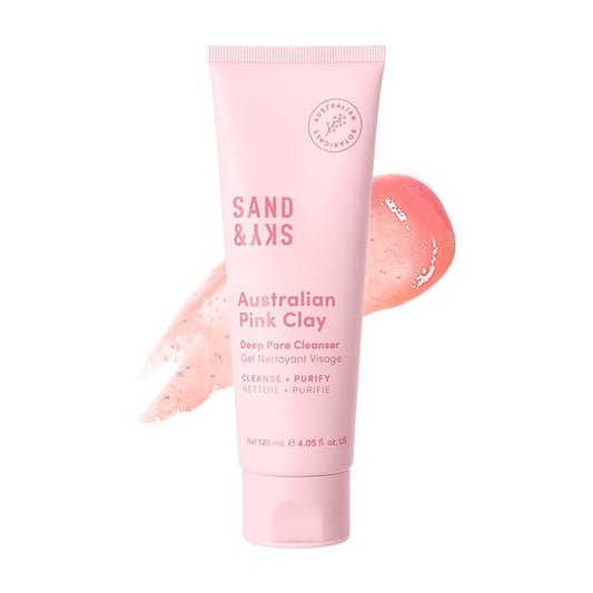 Sand & Sky Australian Pink Clay Deep Pore Face Cleanser with Squalane & AHA - Gentle Daily Cleanser for Oily Skin, Removes Makeup & Clears Congestion, 4.2 fl oz