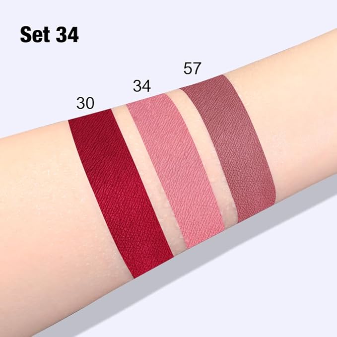 AMY'S DIARY 3Pcs Matte Liquid Lipstick Set, Classic Red Soft Pink Nude Rosewood Mauve Lip Stain Kit, LipStain Long Lasting 24 Non-Transfer Lip Gloss, Waterproof Lip Makeup for Women Lippies