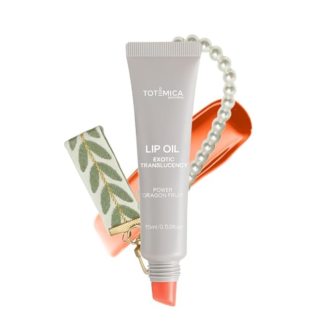 TOTEMICA Lip Oil for women by Ana Patricia, Hydrating Exotic Translucency, Glossy Lip Balm Shine with Shea Butter & Jojoba Oil, Non-Sticky with Nourishing Finish | Dragon Fruit with Charm