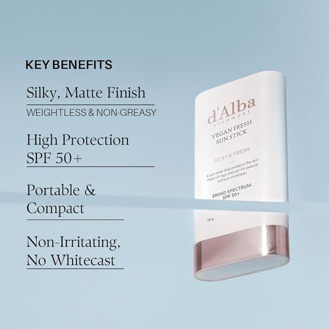 d'alba Piedmont Air Fit Fresh Sun Stick, OTC BROAD SPECTRUM SPF 50+, Non-Sticky On-the-Go Sun Protection, Outdoor Essential Vegan NEW Type Sun Stick, Silky & Fresh, Korean Skin Care (0.7 Oz.)