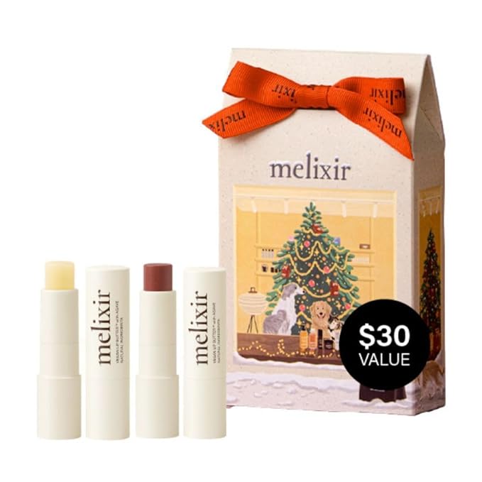 Melixir Vegan Lip Butter Duo, Christmas Gift Set for Women, Makeup Stocking Stuffer for Holiday, Hydrating Tinted Chapstick, Shea Butter for Dry Cracked Lips, Trendy Korean Lip Balm Kit for Teen Girls