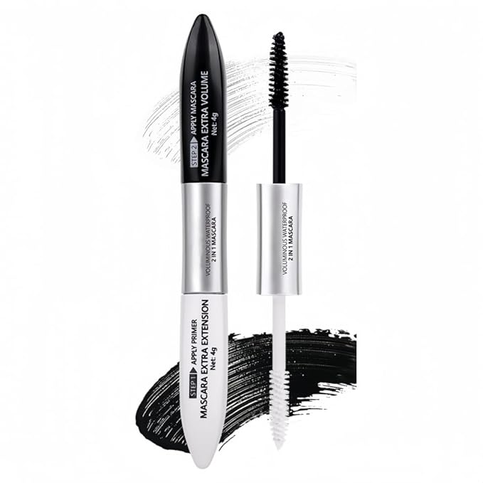 Black and White Waterproof Mascara, 1 Mascara with 2 Colors, Long Lasting, No Smudge,Volume and Length