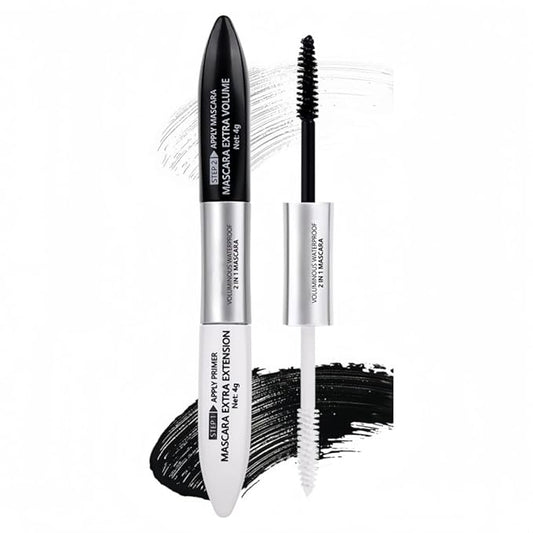 Black and White Waterproof Mascara, 1 Mascara with 2 Colors, Long Lasting, No Smudge,Volume and Length