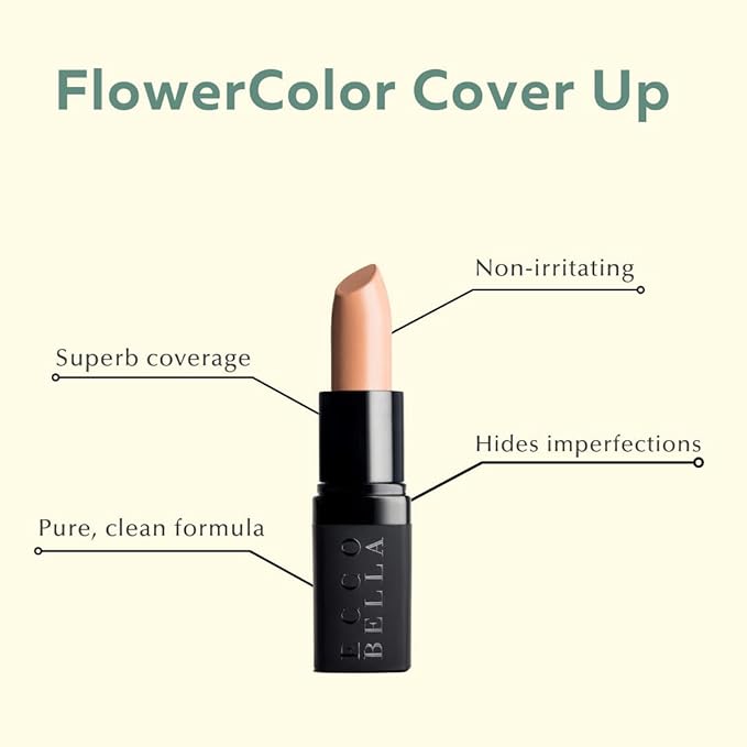 Ecco Bella FlowerColor Cover-Up Plant-Based Concealer – Full Coverage for Dark Circles, Under Eye & Spot Correction – Long-Lasting Organic Makeup for Scars & Blemishes, Natural Glow (Medium Beige)
