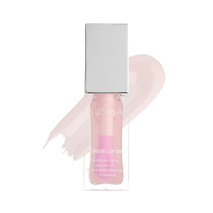 Sigma Beauty Renew Lip Oil – Tinted Lip Oil with Luxurious High-Shine Color and Long Lasting Hydration for Soft, Supple Lips, Non Sticky Lips Oil with Nourishing Antioxidants (Hush, Clear Pink Sheen)